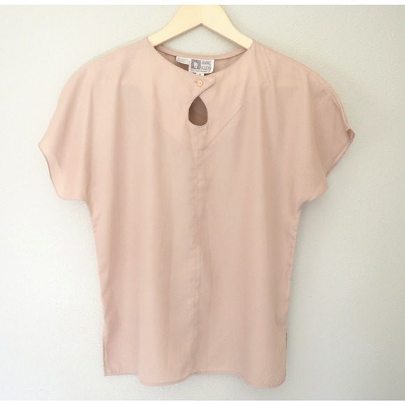 Vintage Anne Klein Shimmer Gold Blouse Keyhole Neck Short Sleeve Summer Top‎ S/M - Picture 3 of 7